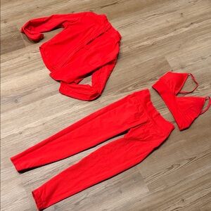 Red 3-Piece Active Set: High-Waist Leggings, Bralette & Jacket